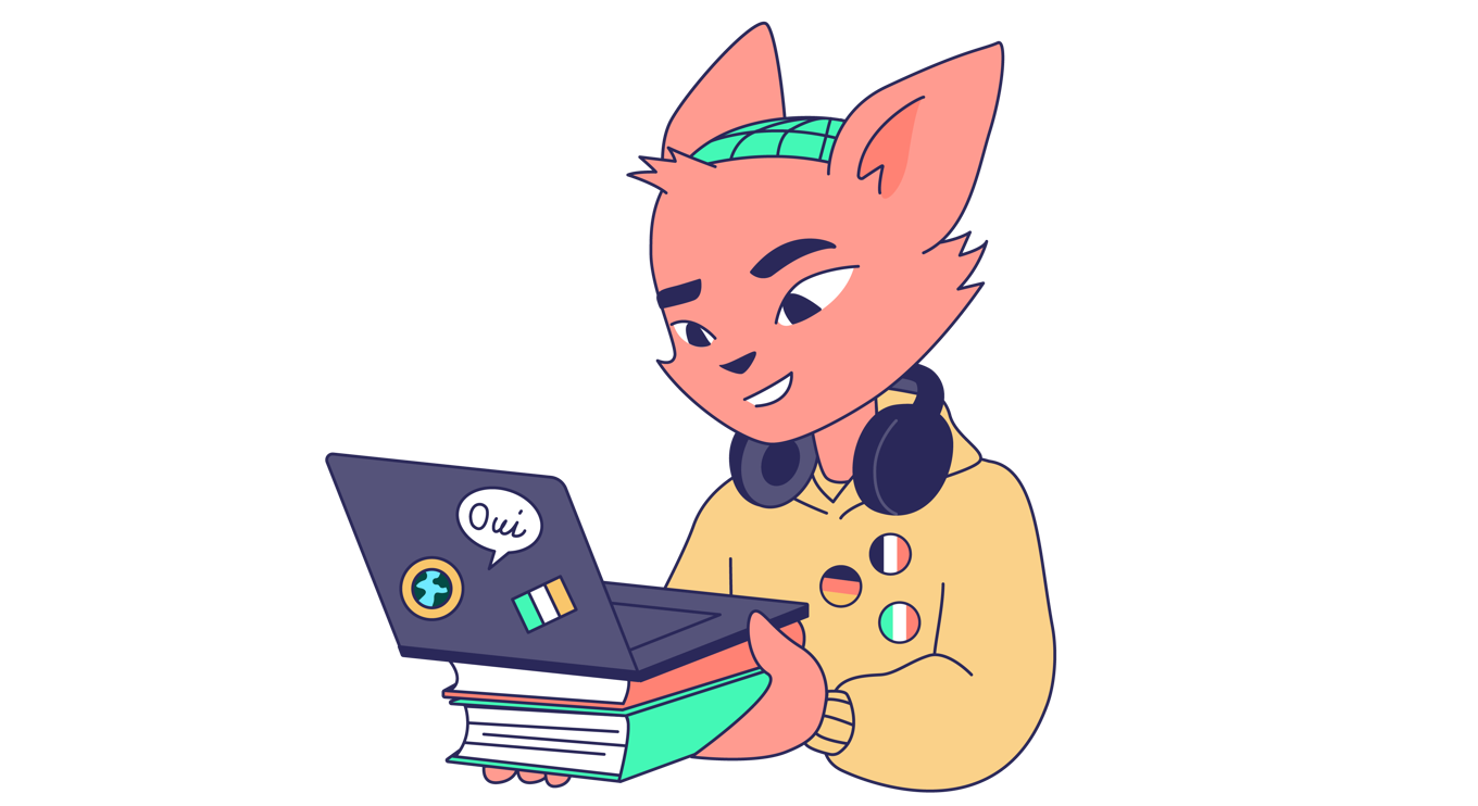 En tegneserie av en rev som holder en bærbar datamaskin